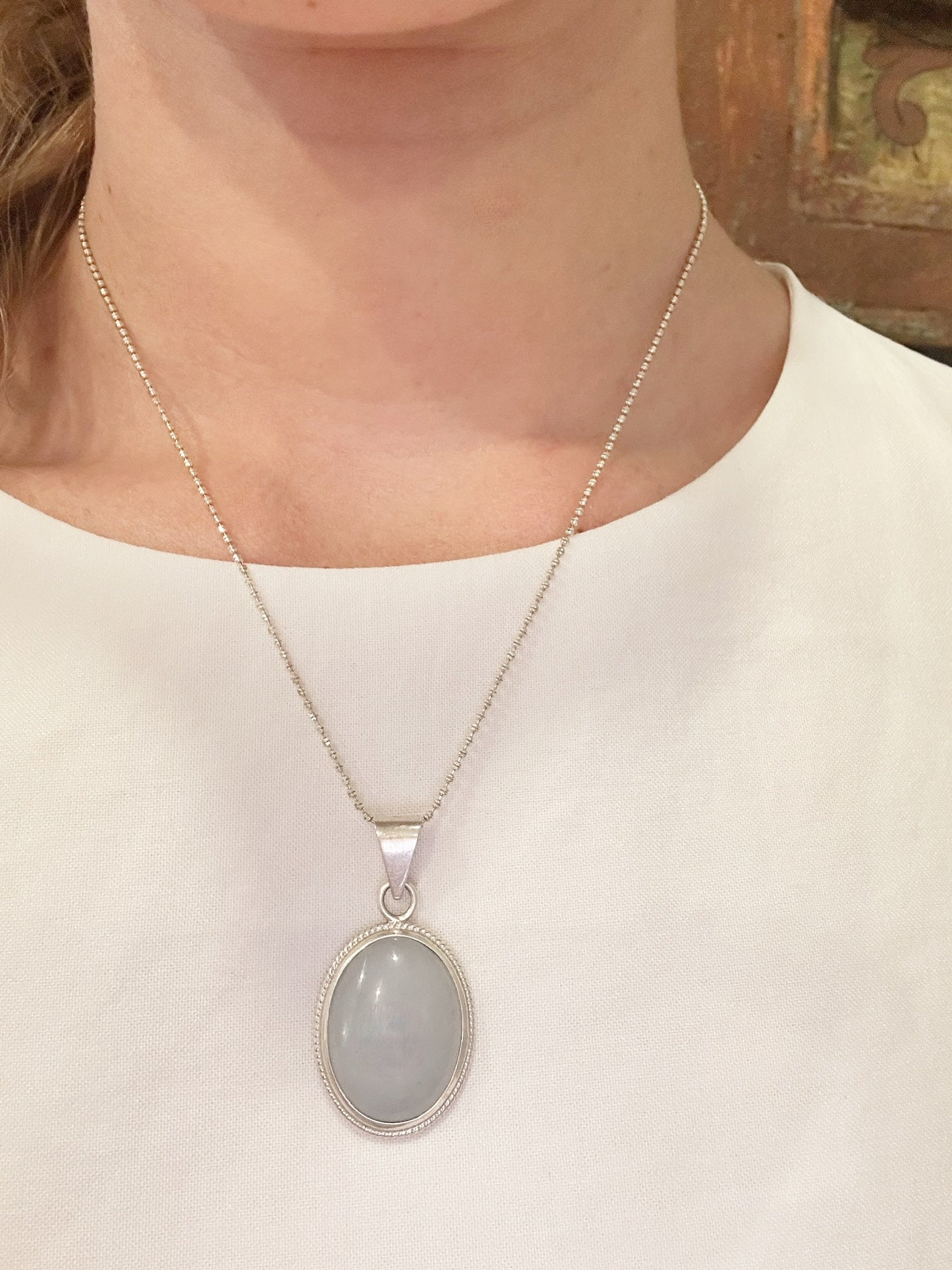 Moon green Jade oval pendant
