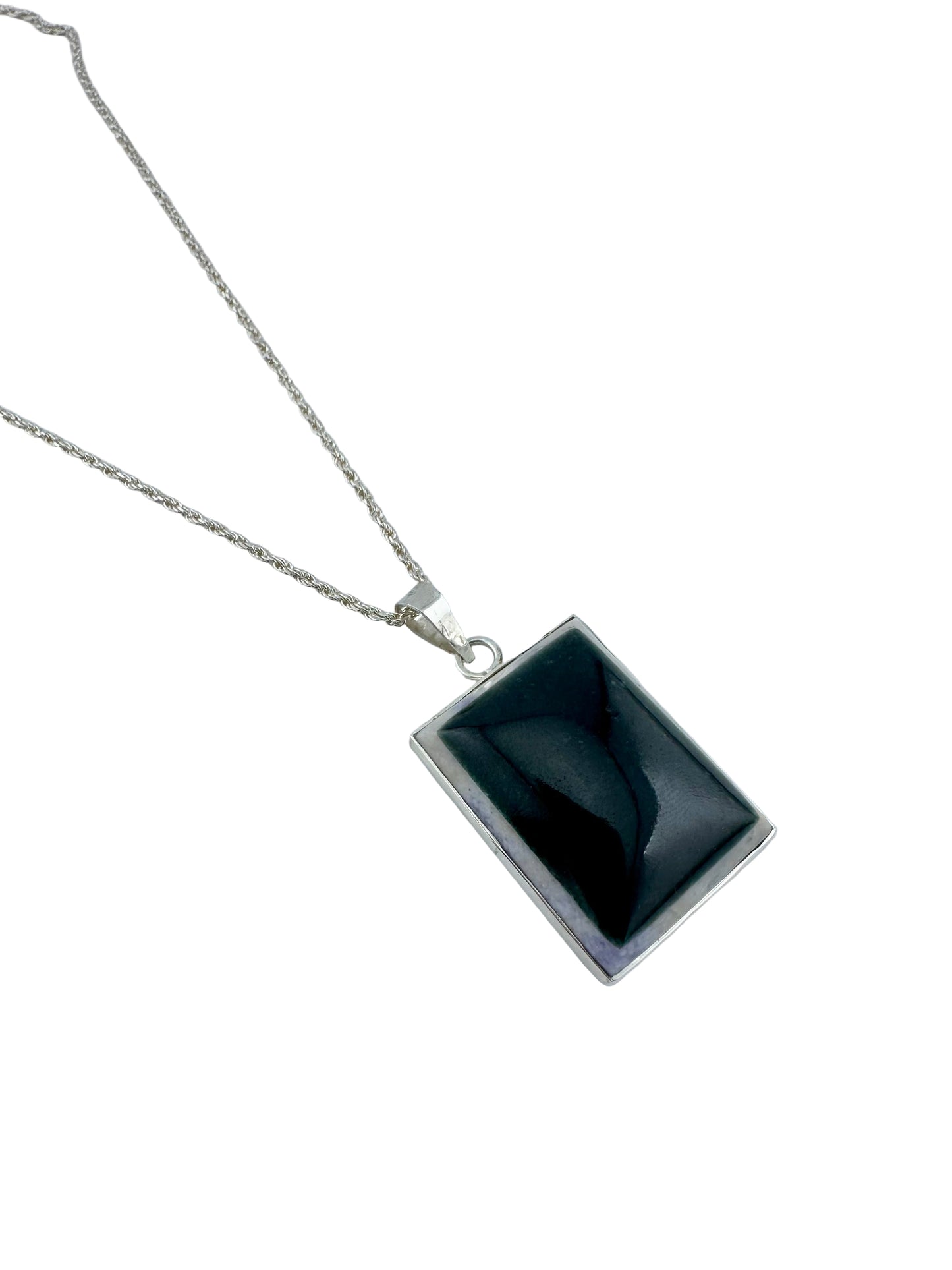Jaguar green Jade with lavender rectangular pendant