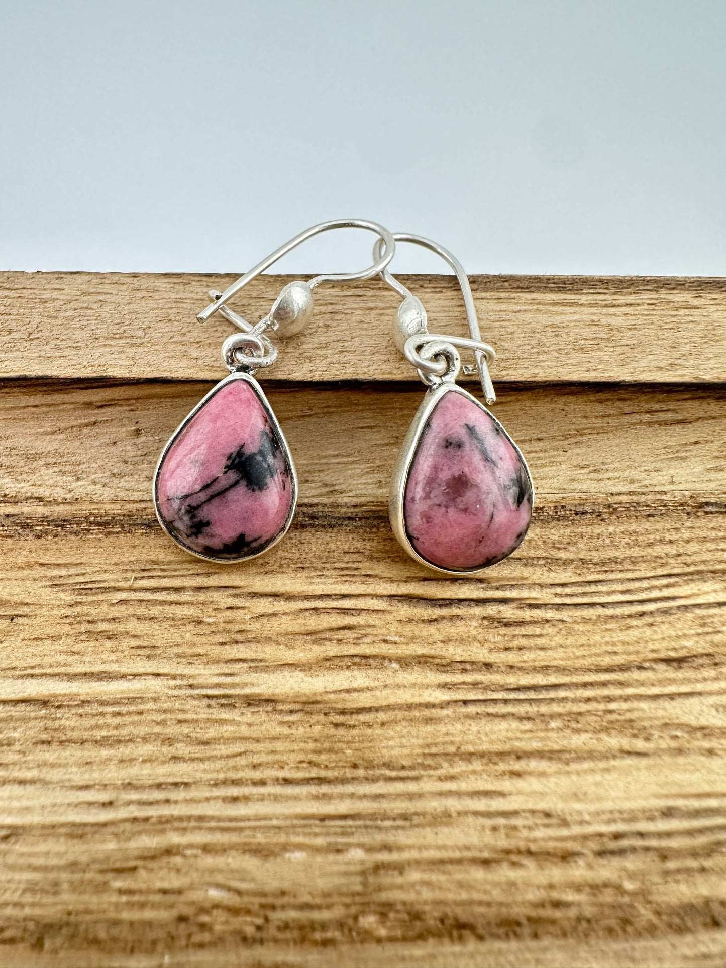 Pink panther Rhodonite tear earrings
