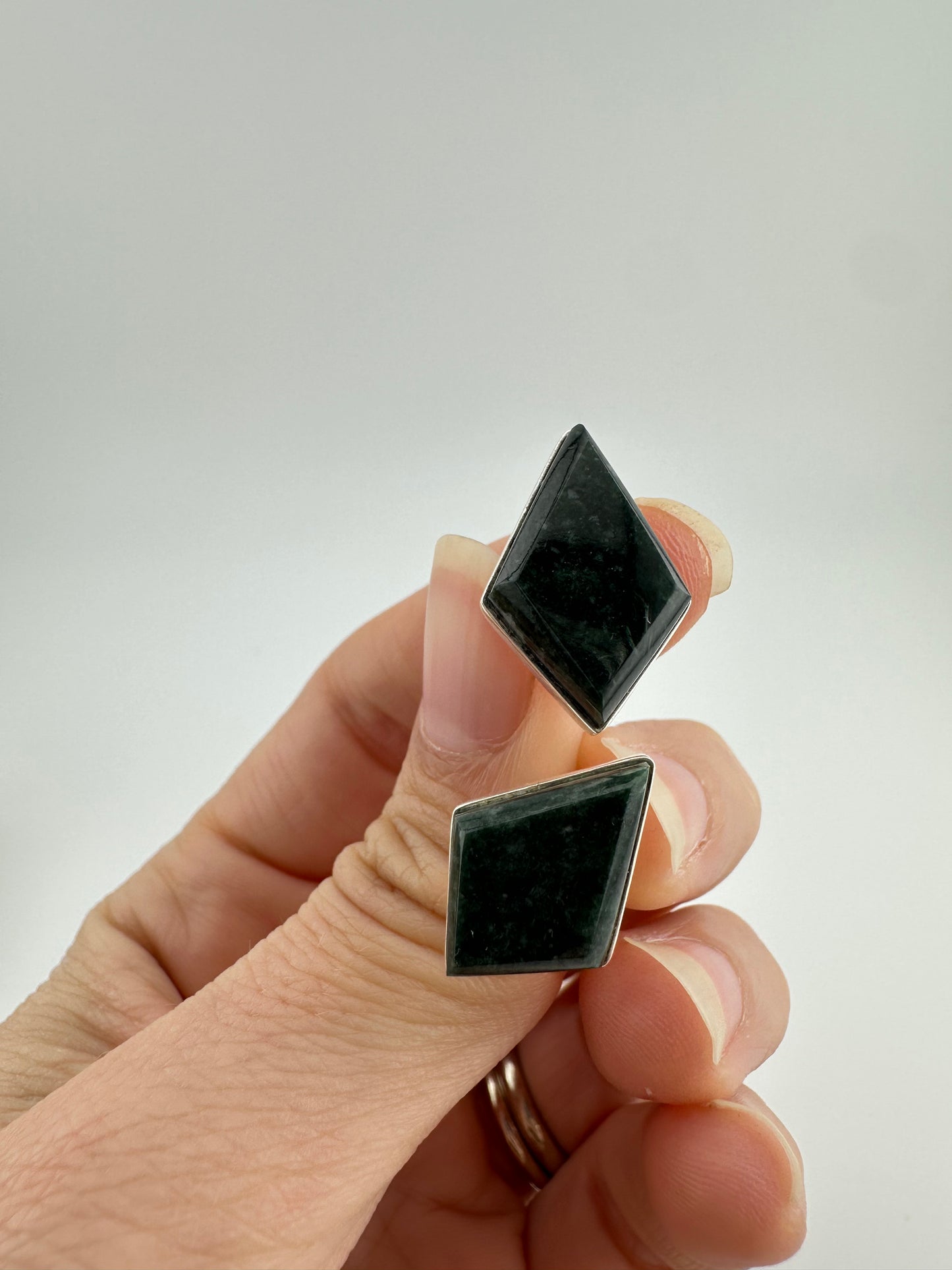 Dark green diamond Jade studs 1E1D1S0