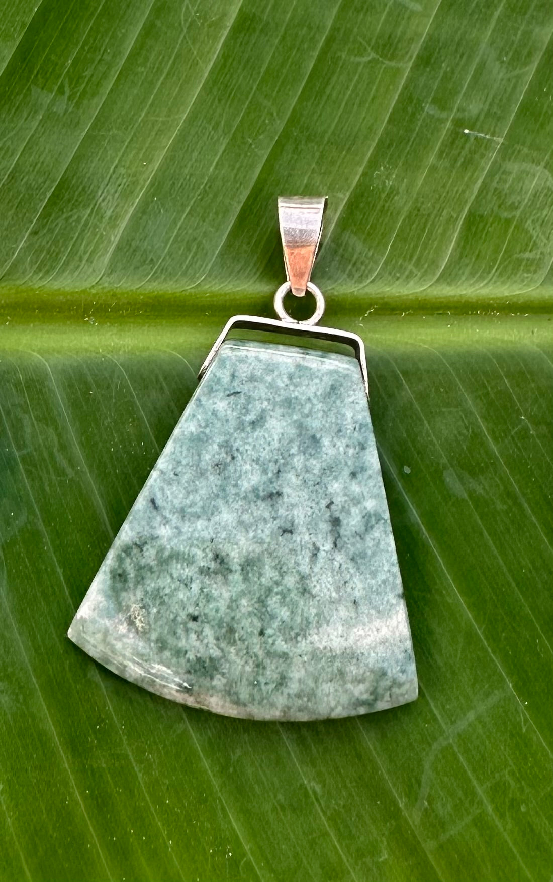 Spotted green jaguar Jade trapezoid pendant