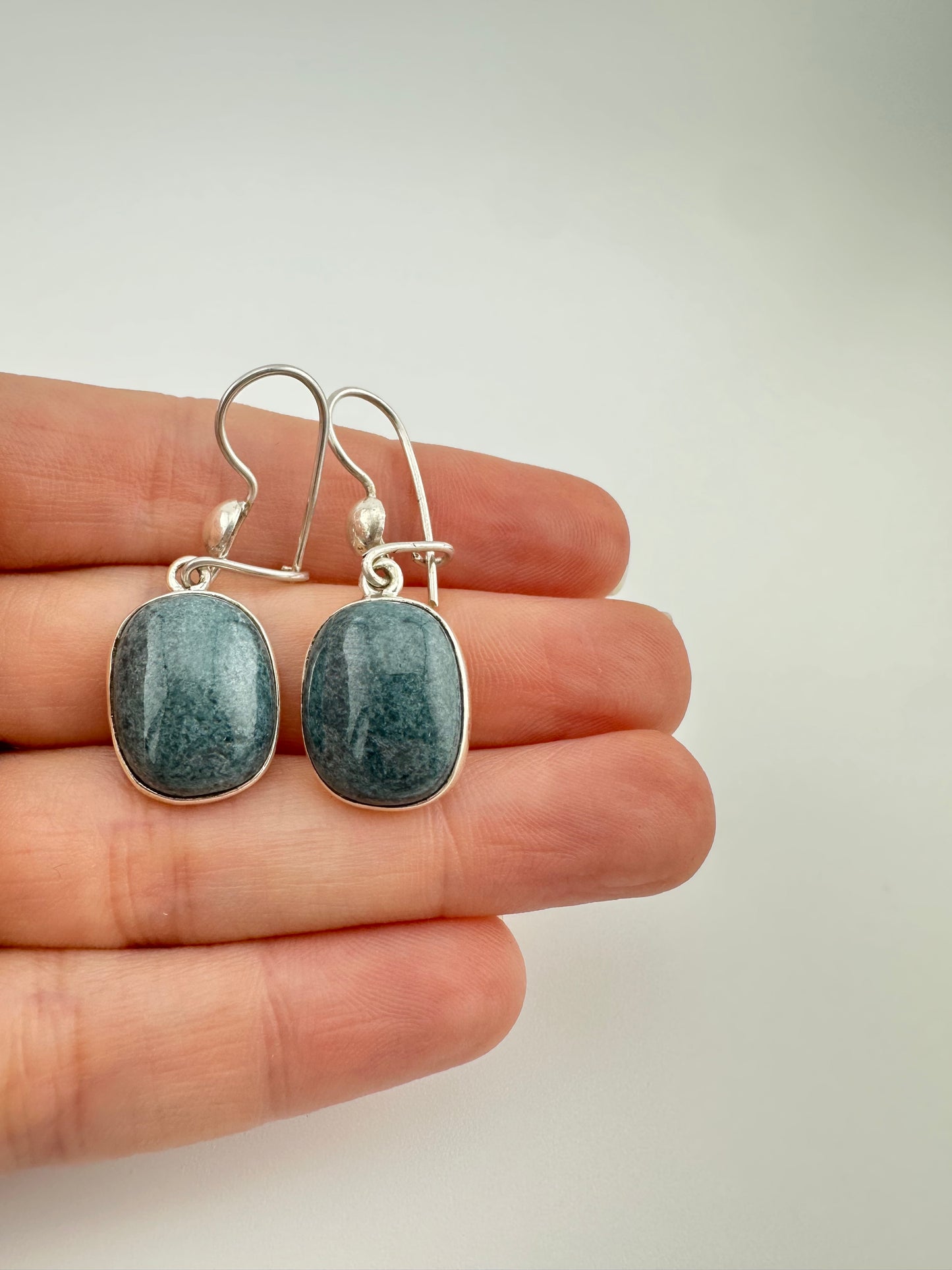 Grayed green blue Jade oval squared earrings