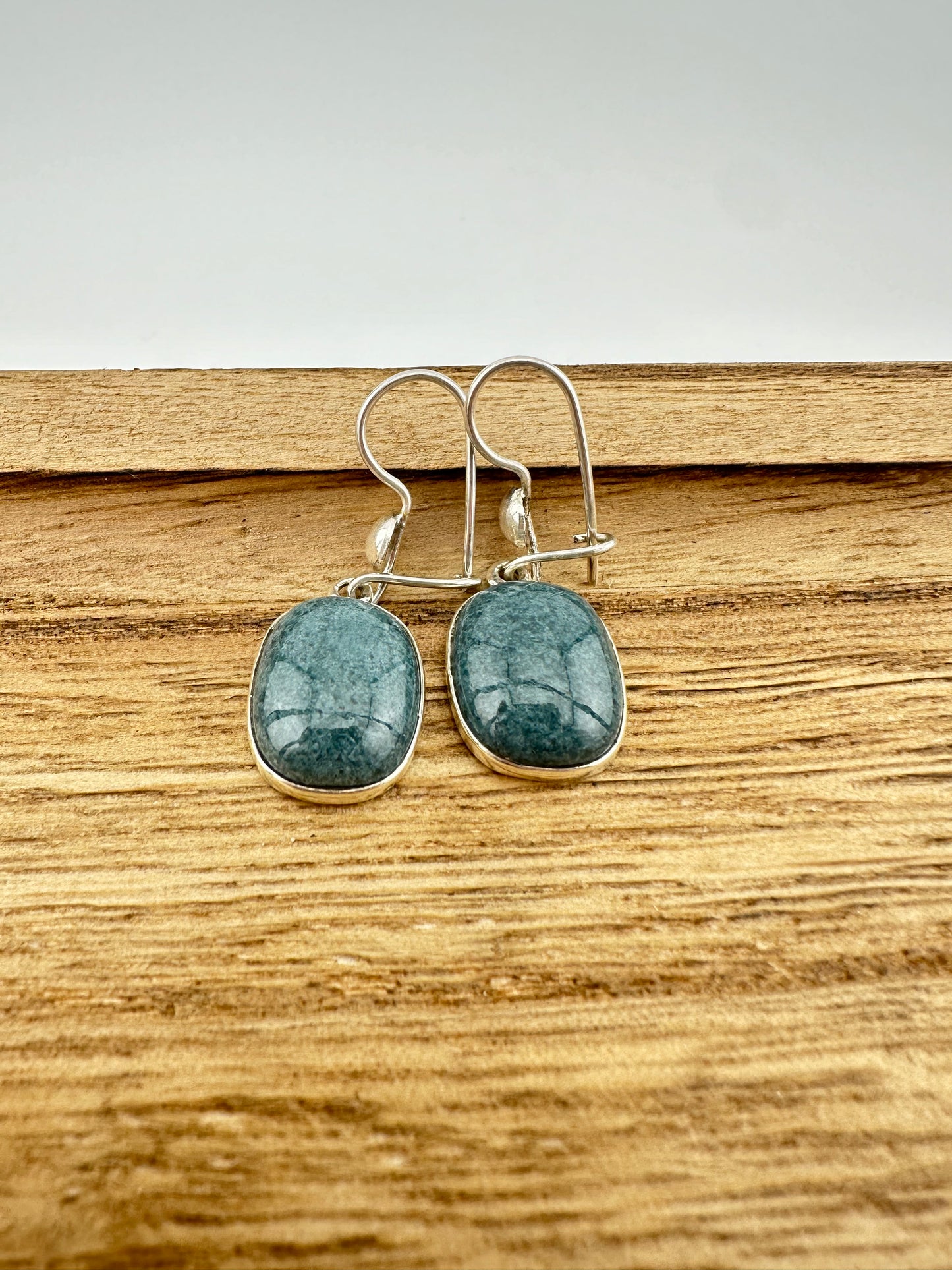 Grayed green blue Jade oval squared earrings
