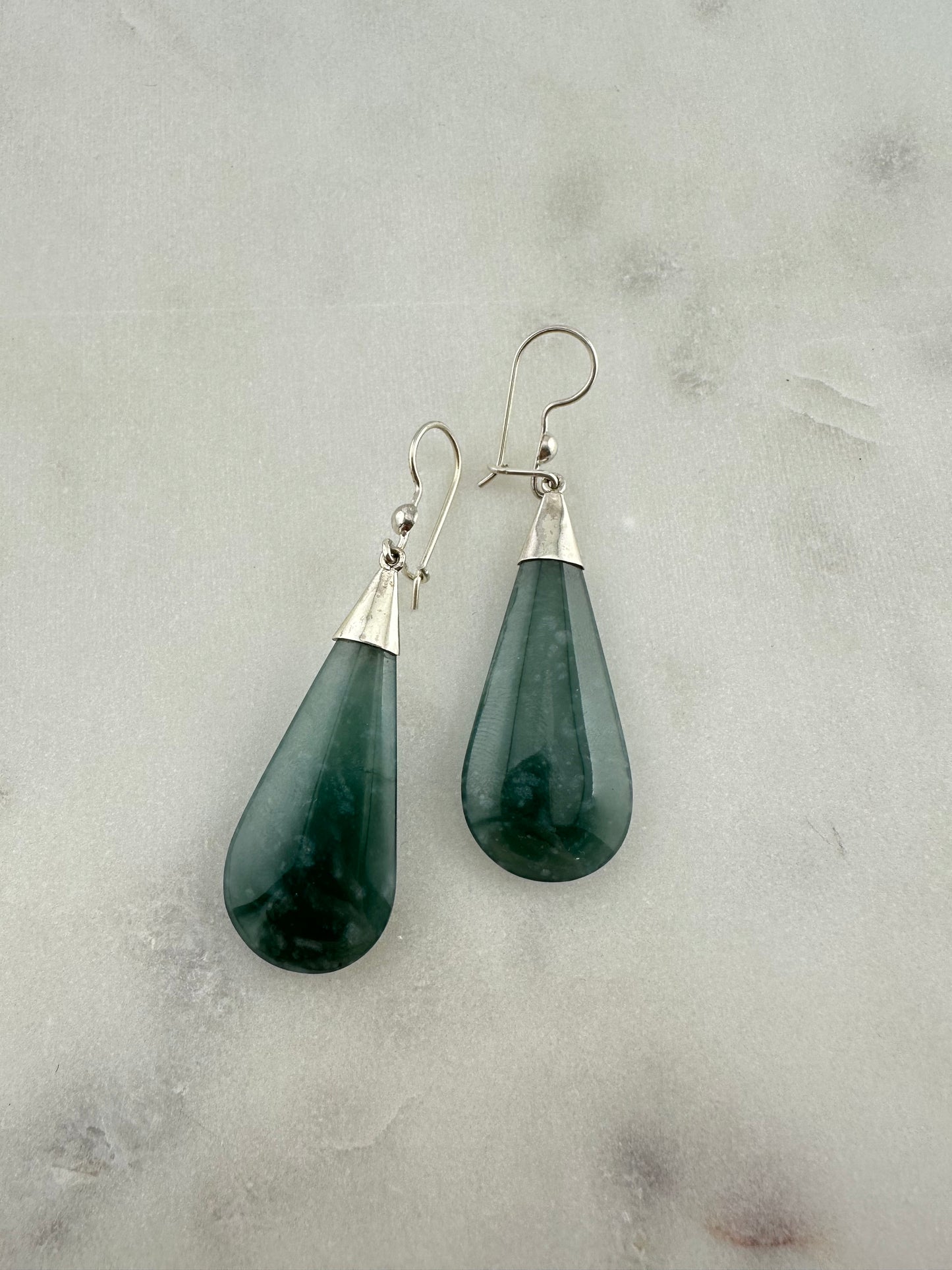 Translucent green Jade tear earrings