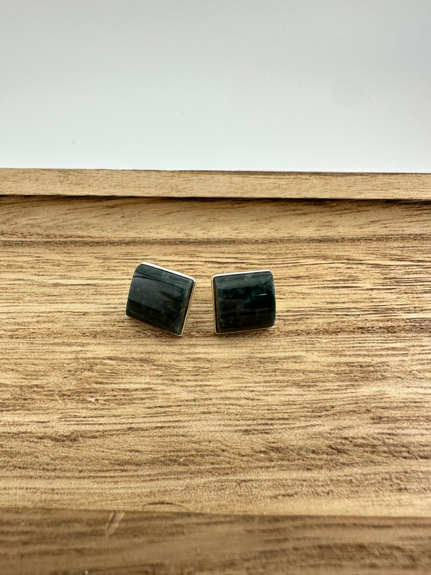 Jaguar green Jade square rounded studs