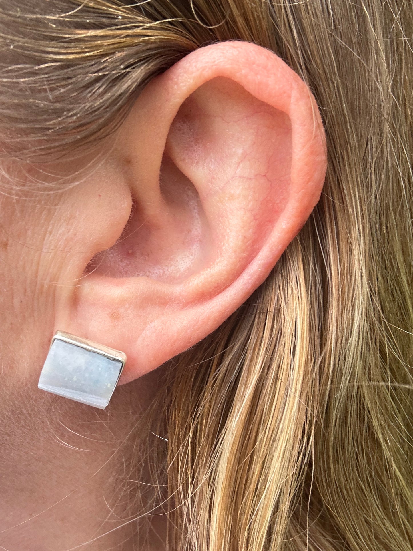 Blue Lavender Jade square rounded studs