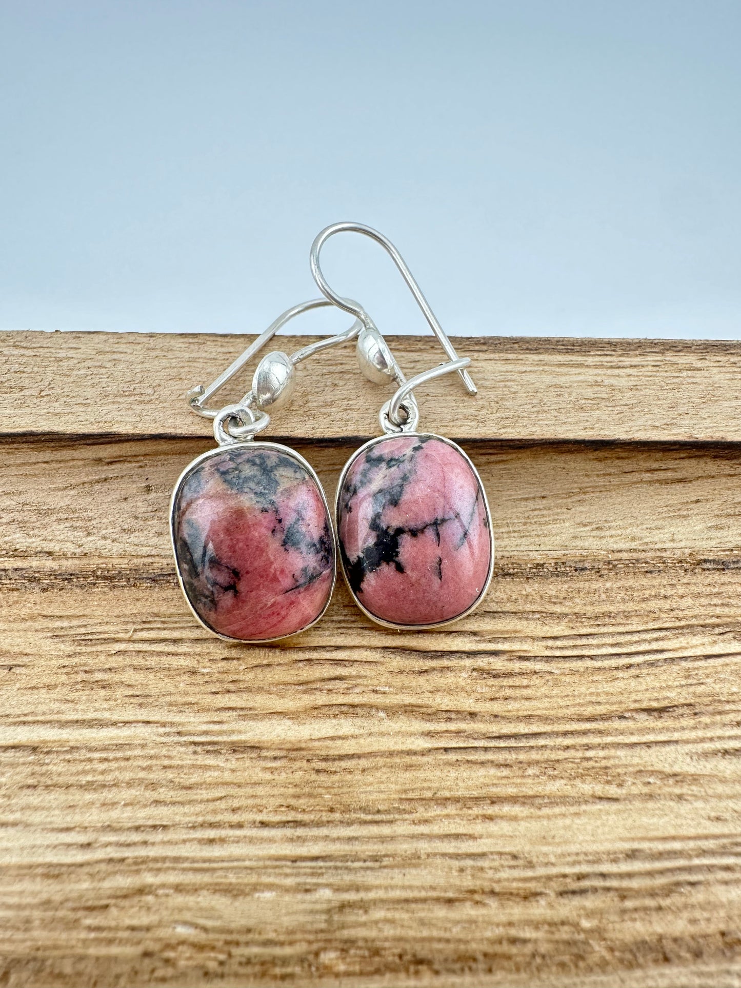 Pink panther Rhodonite oval square earrings