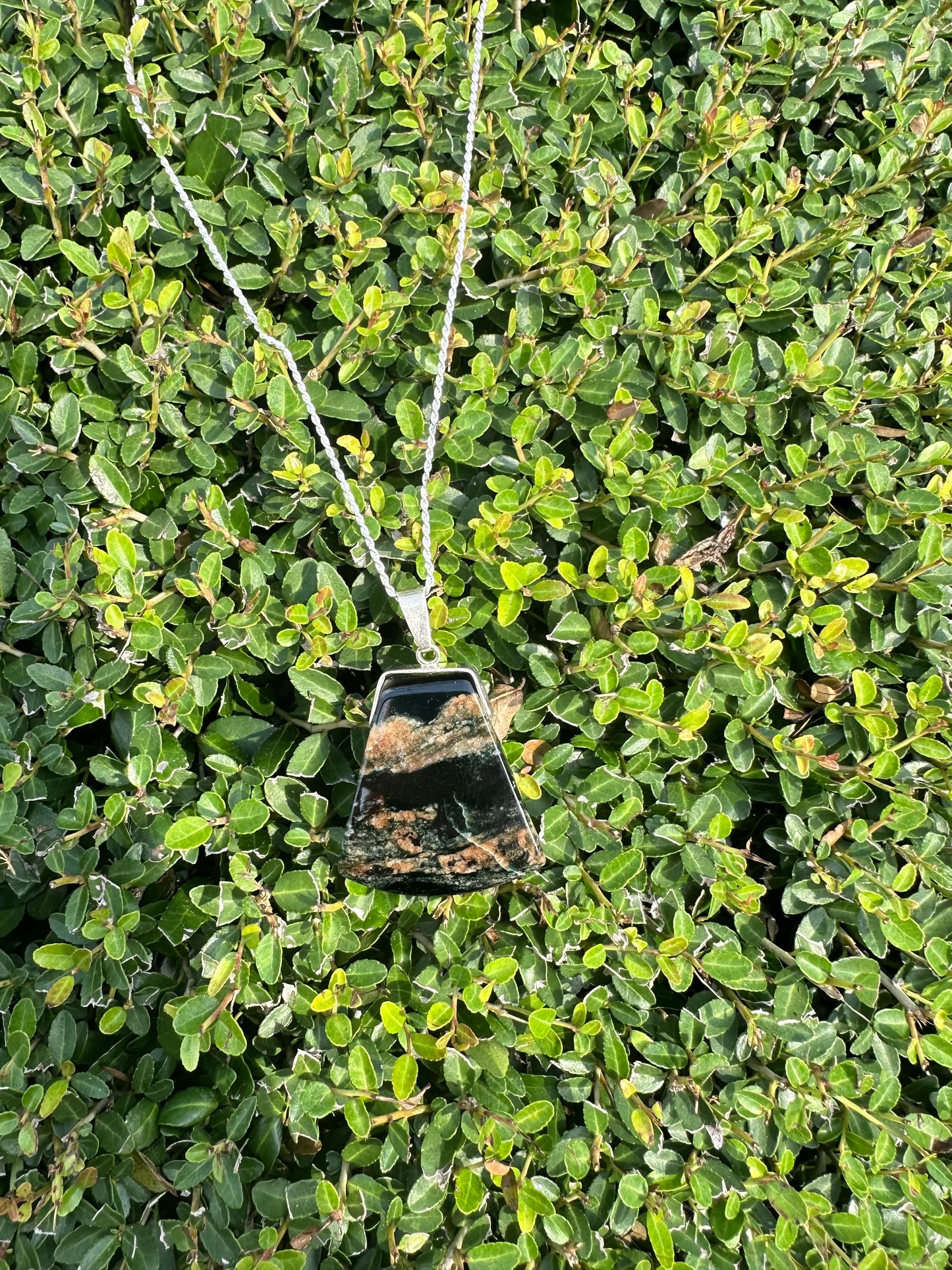 Spotted black trapezoid Jade pendant