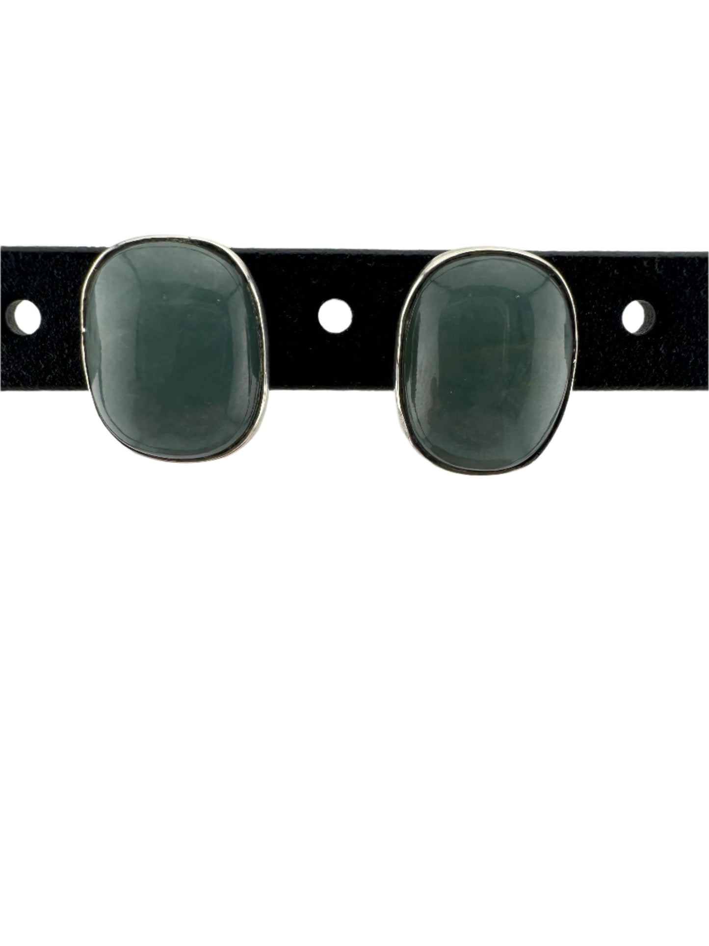 Grayed Jade oval silver stud earrings