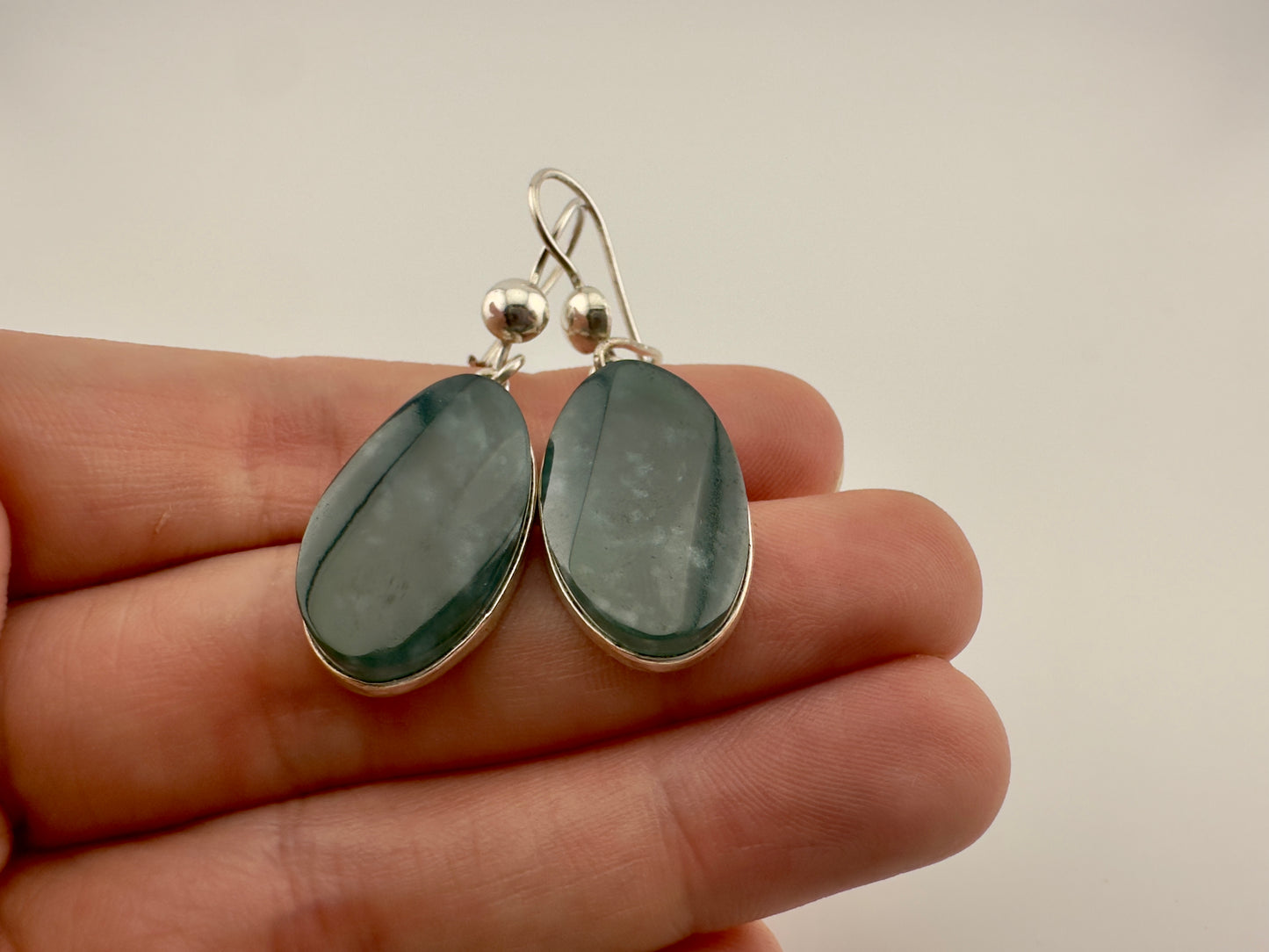 Blue mist translucent Jade oval earrings
