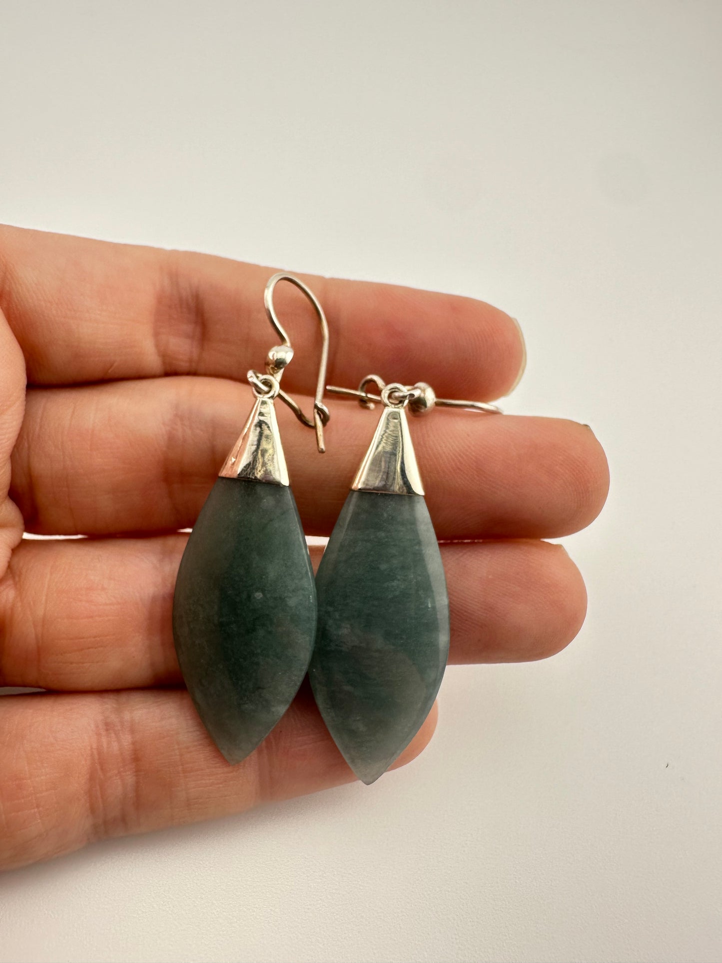 Translucent green Jade long tear earrings