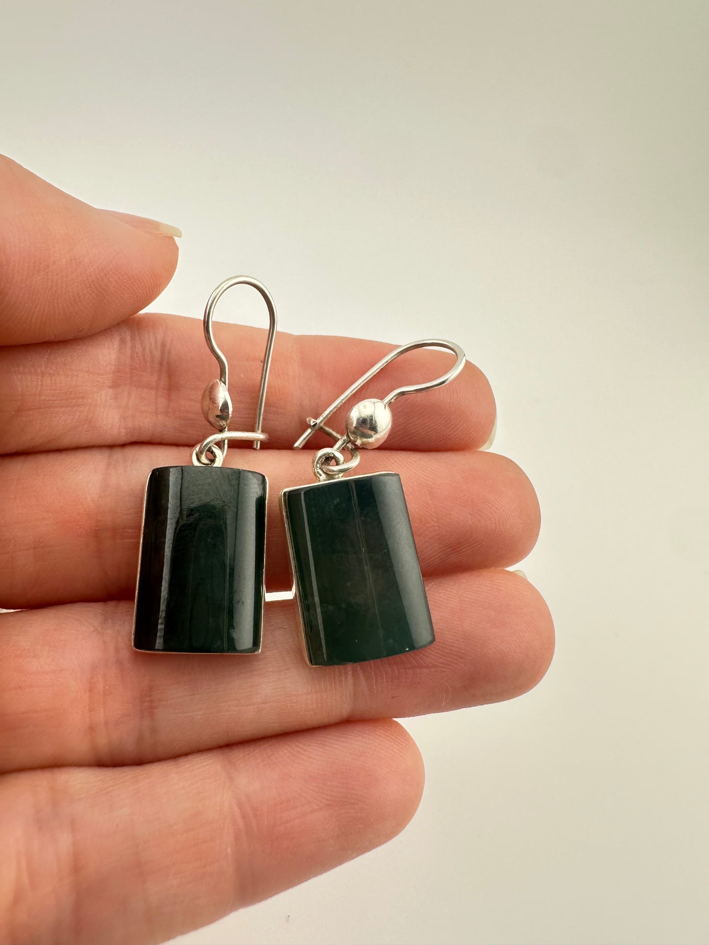 Jaguar green Jade rectangle earrings