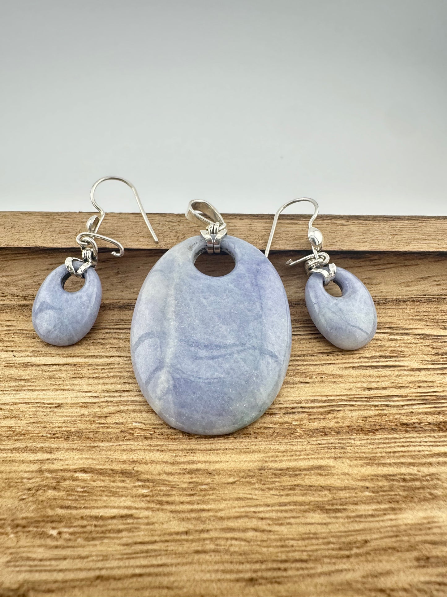 Lavender Jade earrings and pendant set