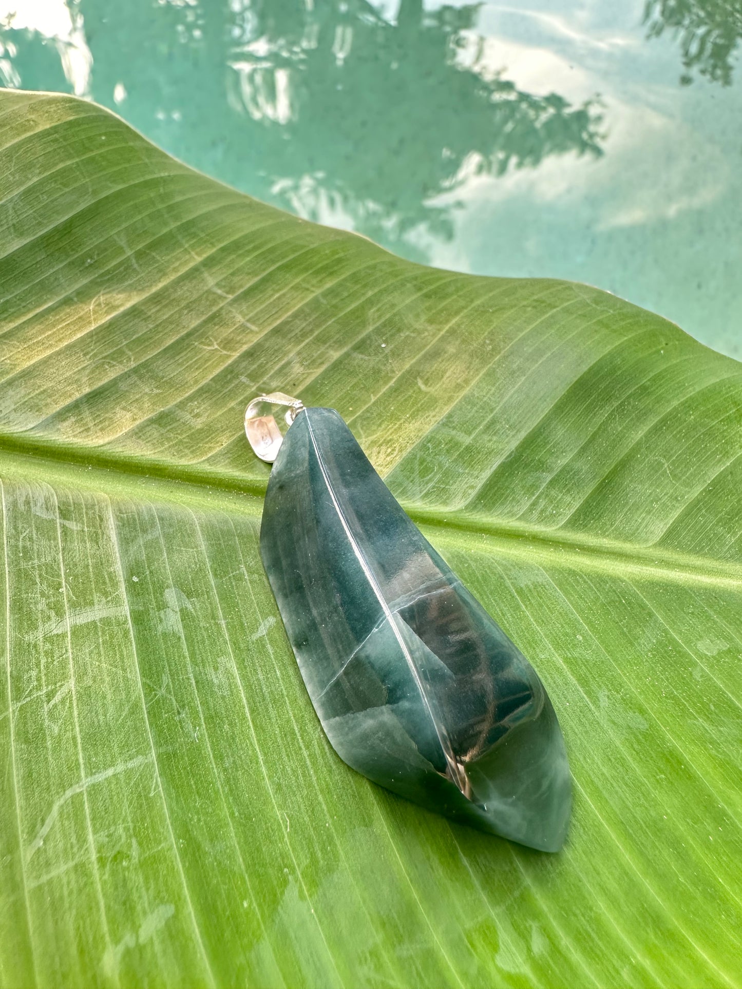 Olmeca Blue Jade long pendant
