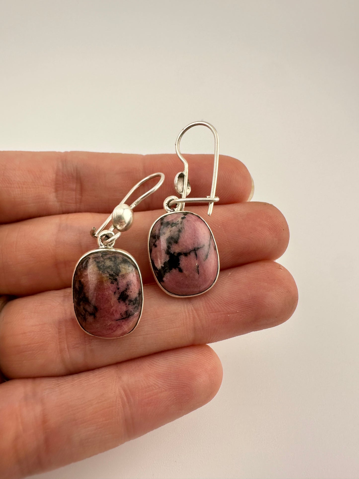 Pink panther Rhodonite oval square earrings