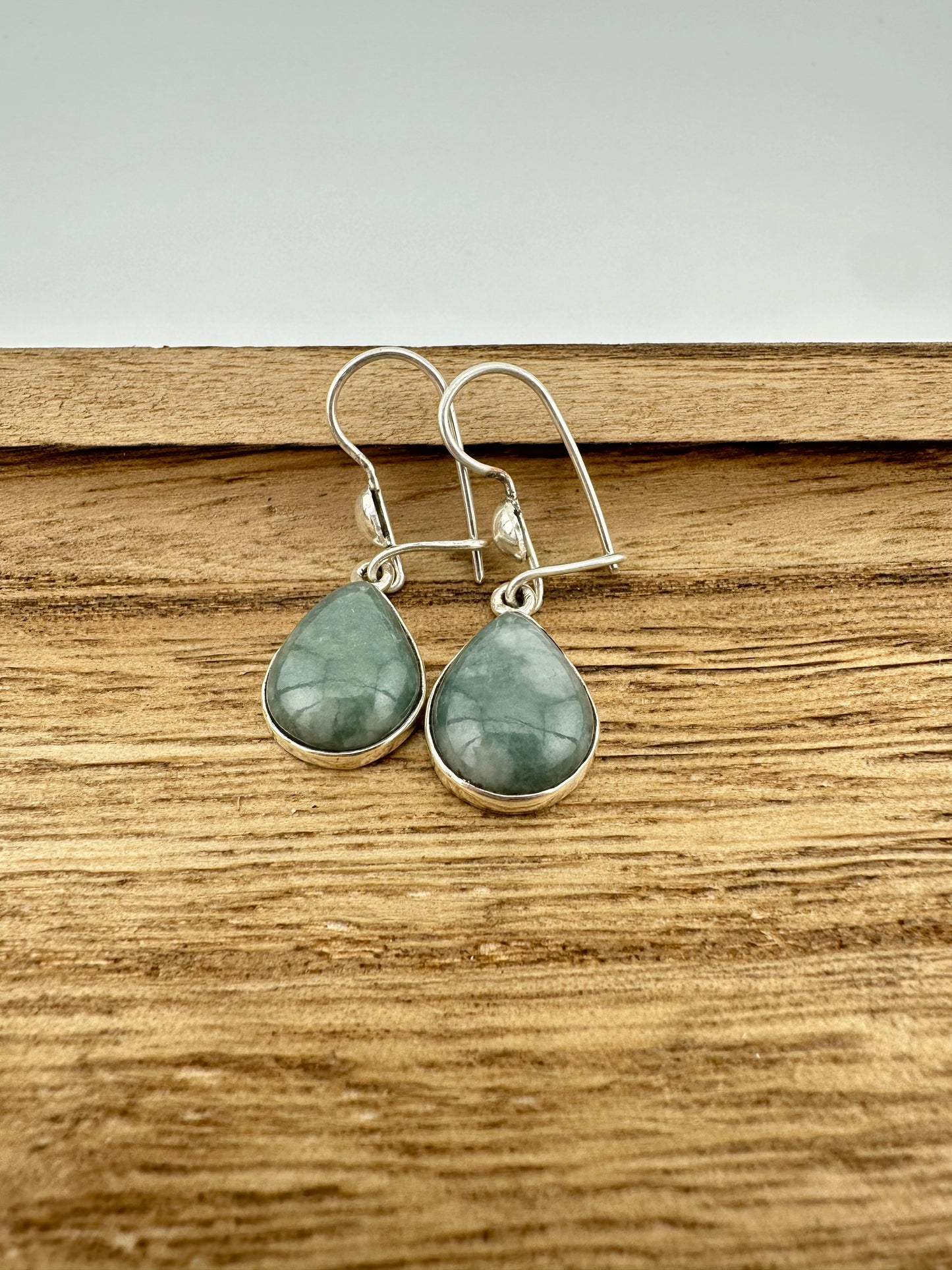 Grayed green Jade tear earrings