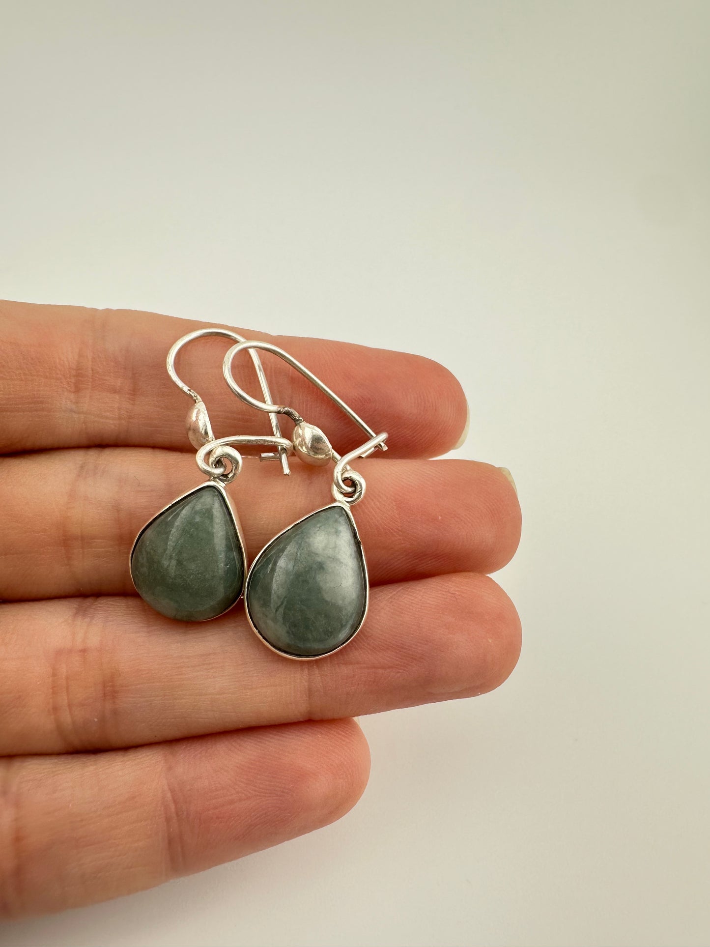 Grayed green Jade tear earrings