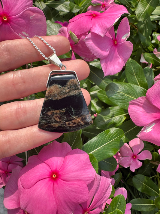 Spotted black trapezoid Jade pendant
