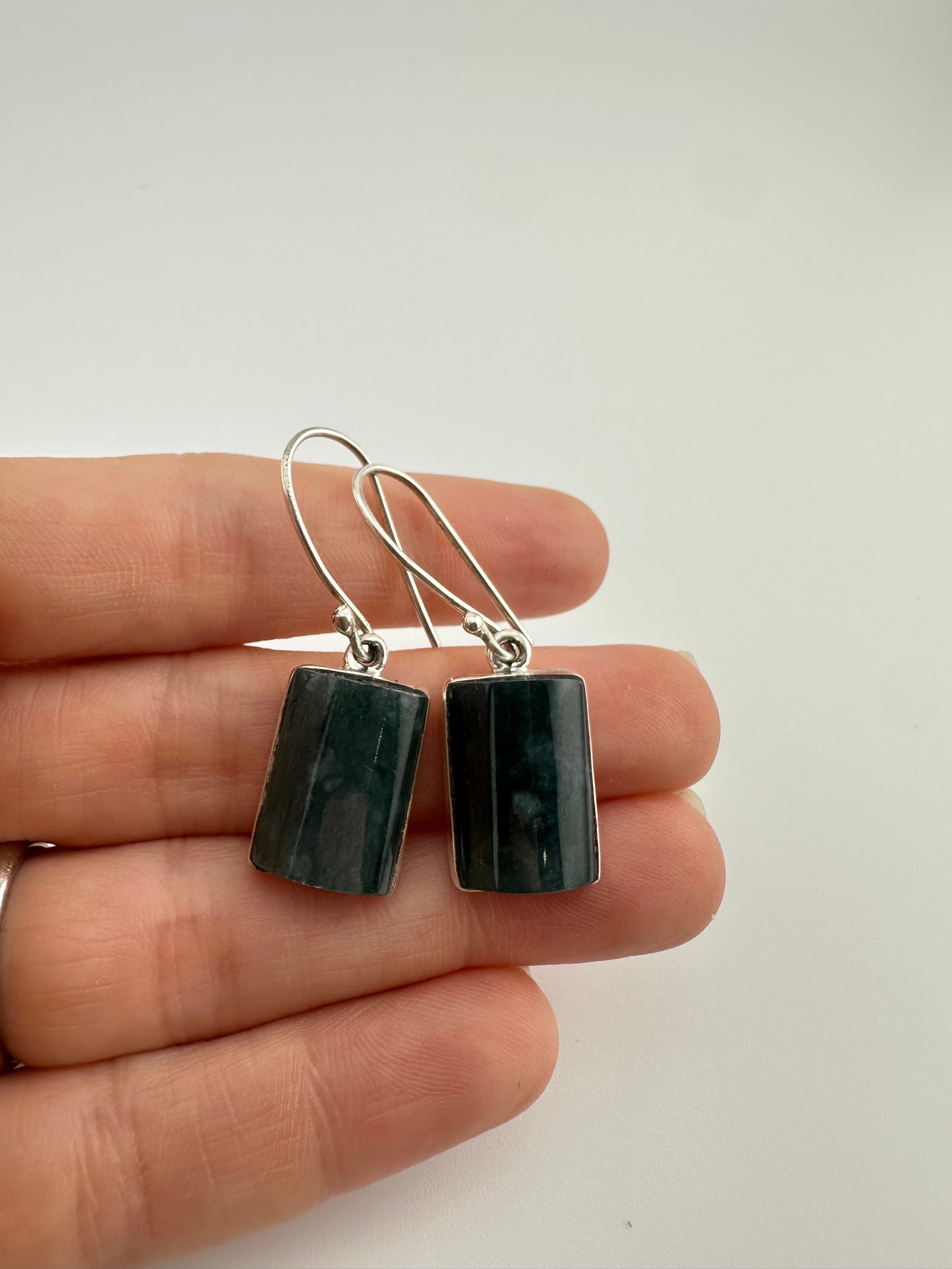 Blue mist translucent Jade oval squared earrings