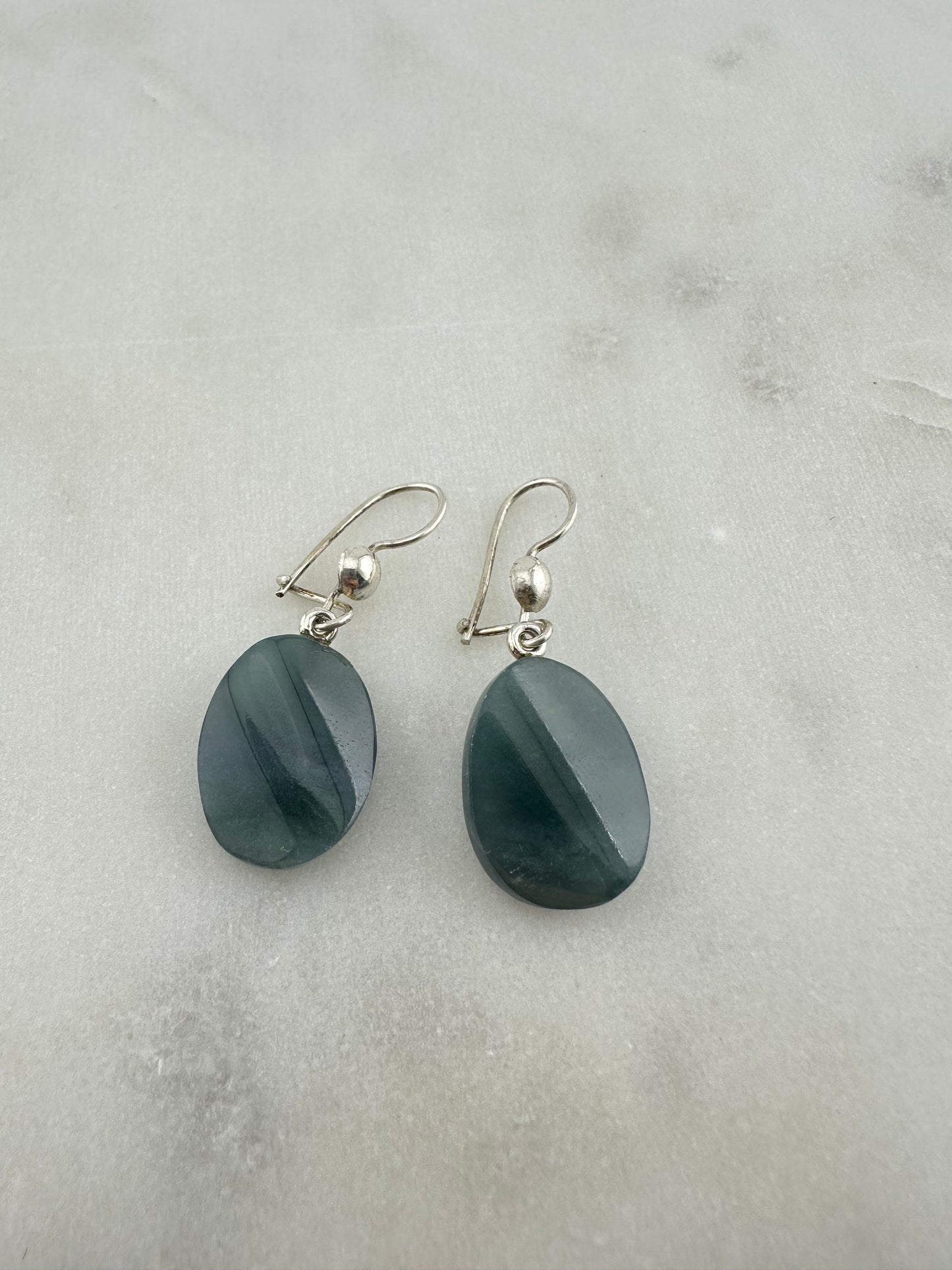 Blue mist oval jade earrings