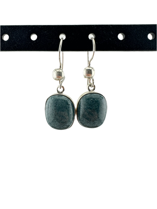 Grayed green blue Jade oval squared earrings