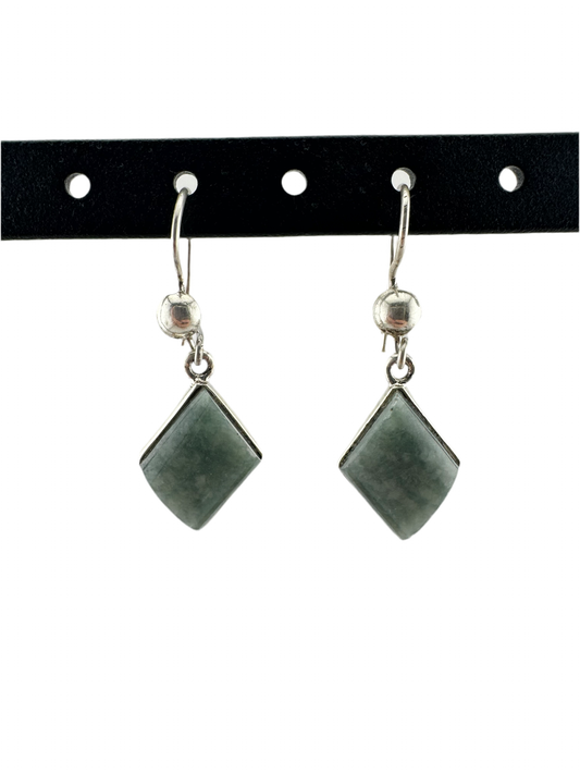 Grayed green Jade diamond shaped earrings