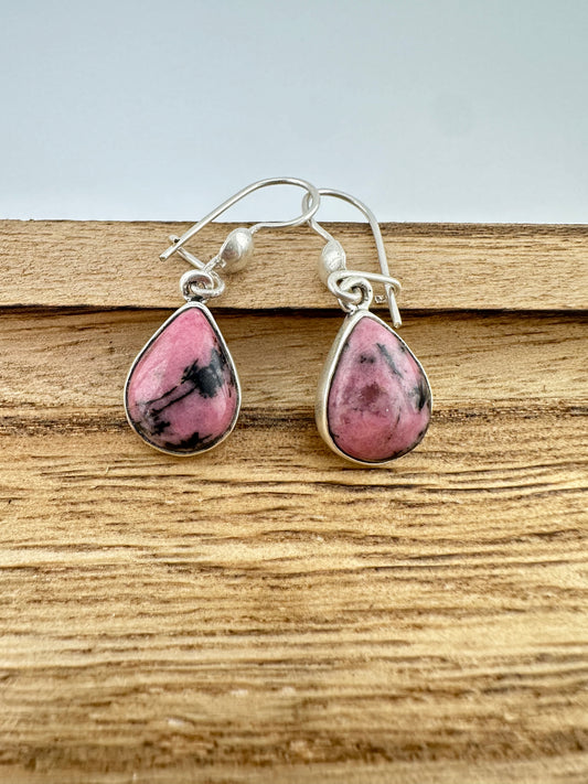 Pink panther Rhodonite tear earrings