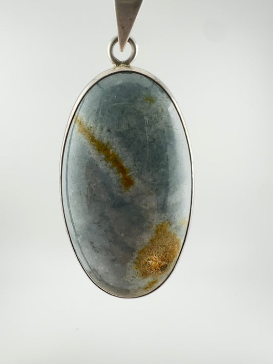 Blue fossilized Jade oval pendant