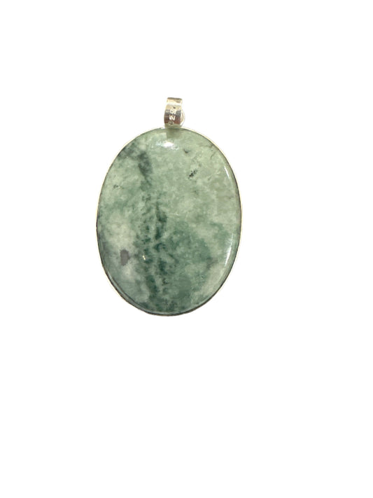 Spotted jaguar green Jade oval pendant