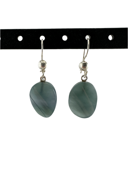 Blue mist oval jade earrings
