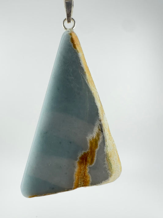 Blue fossilized Jade triangle pendant