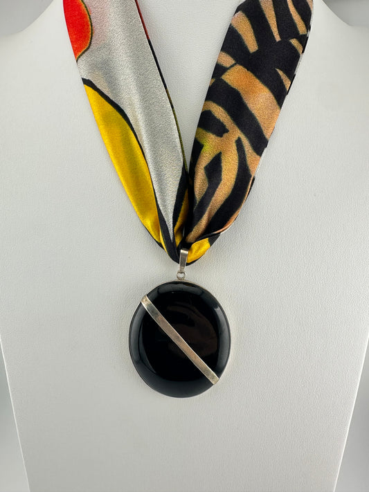 Black & silver Jade pendant