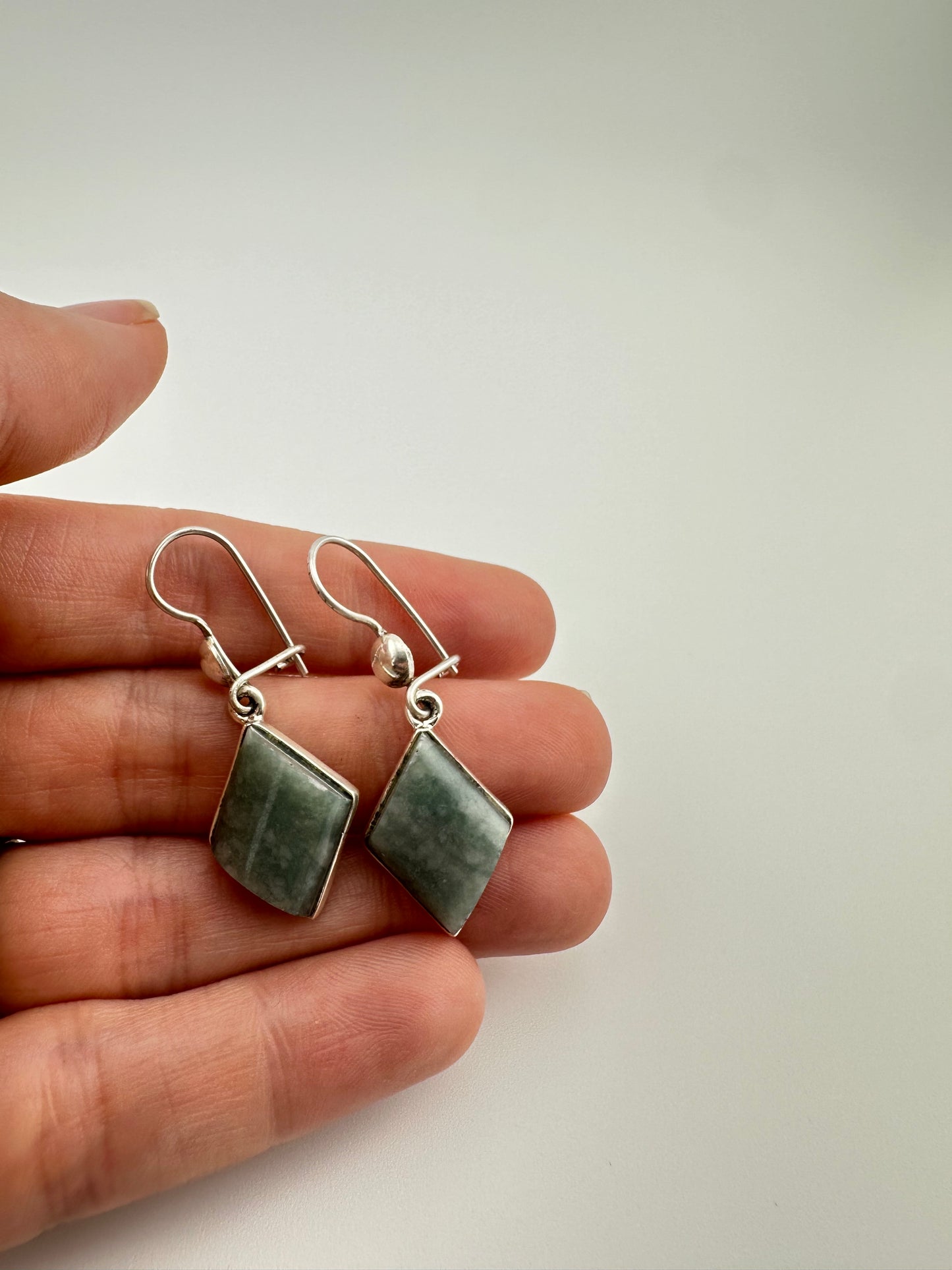 Grayed green Jade diamond shaped earrings