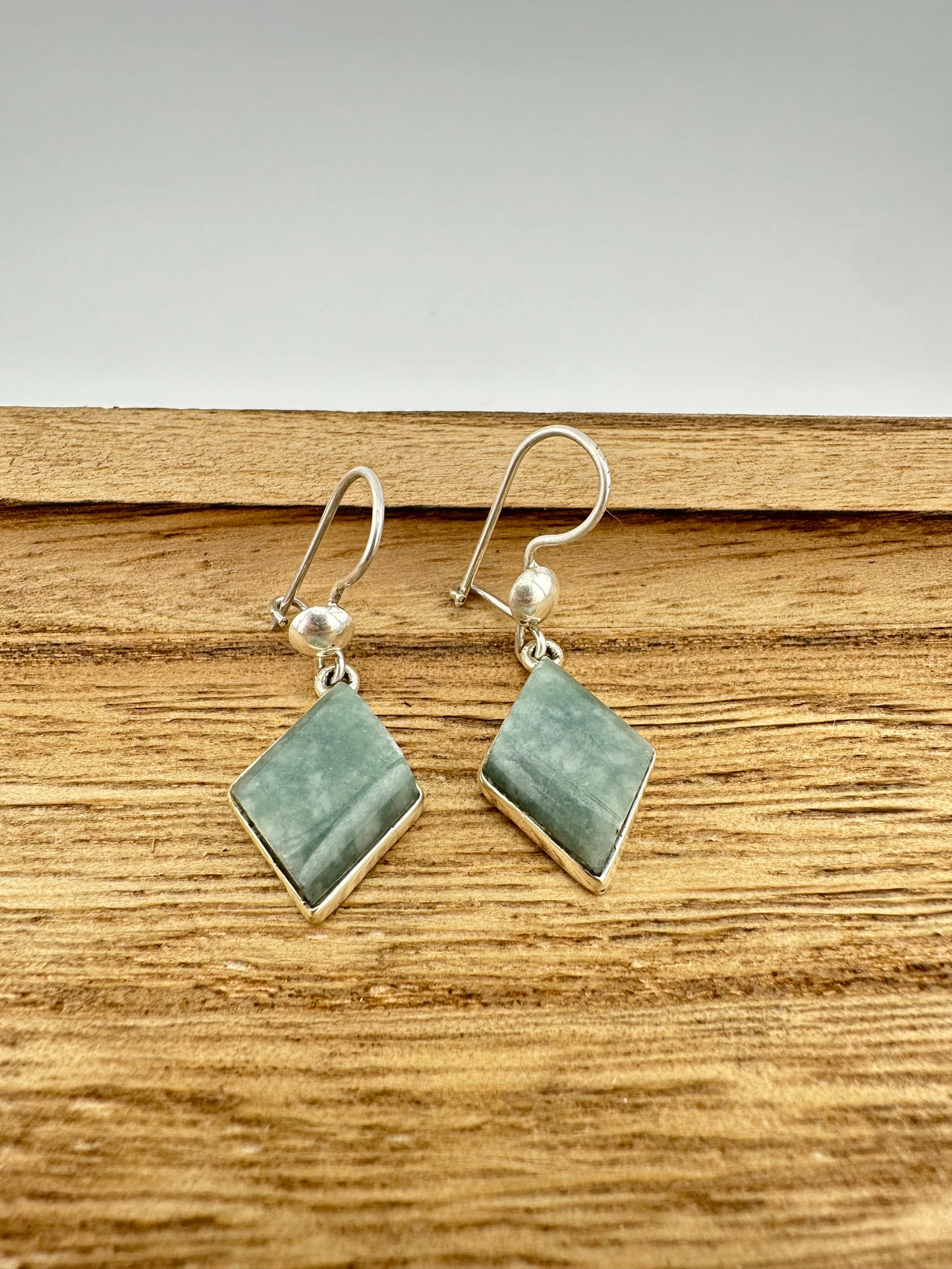 Grayed green Jade diamond shaped earrings