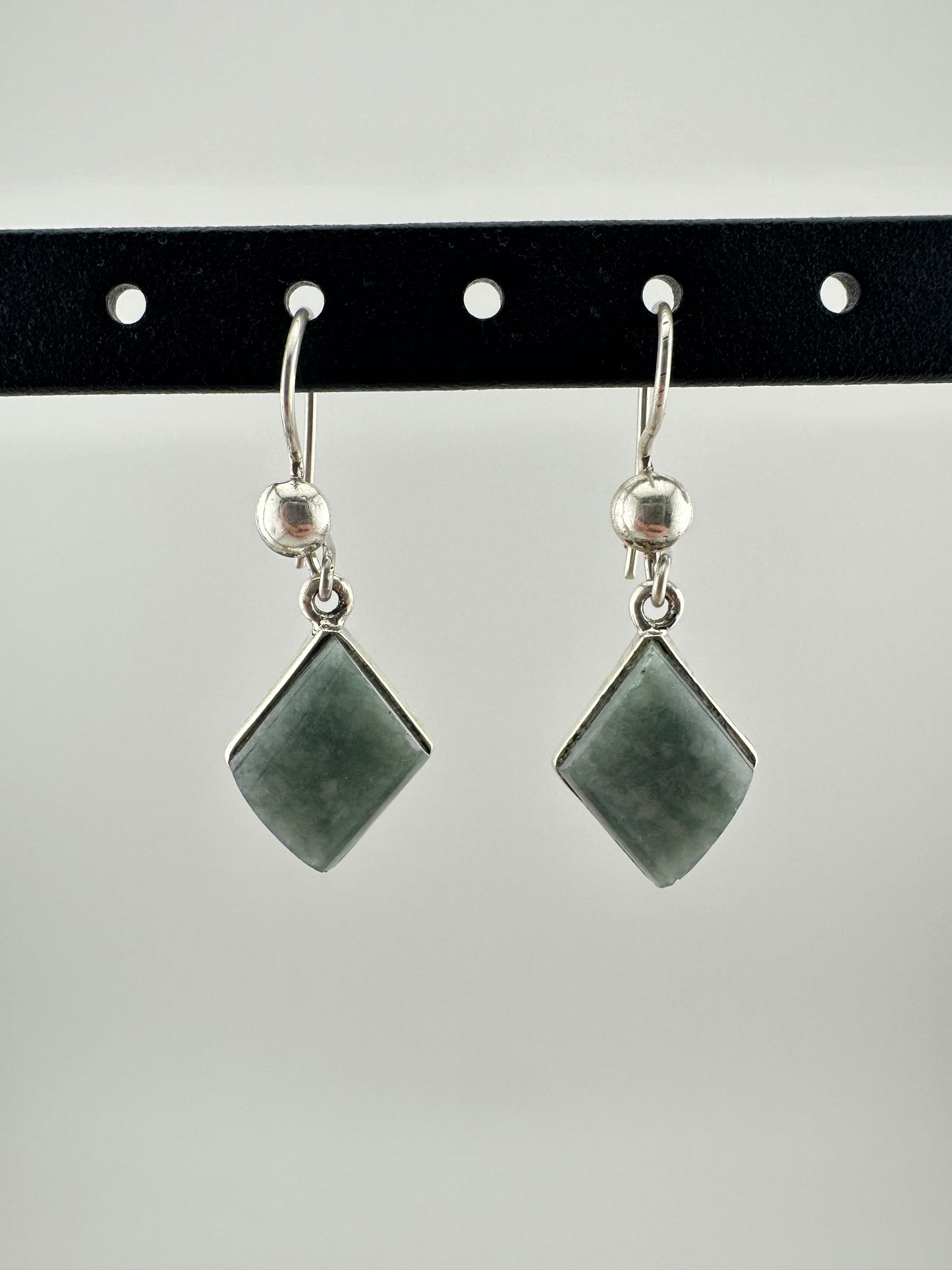 Grayed green Jade diamond shaped earrings