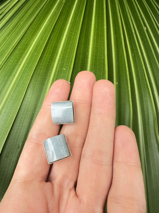 Blue Lavender Jade square rounded studs
