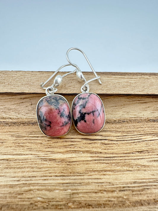 Pink panther Rhodonite oval square earrings