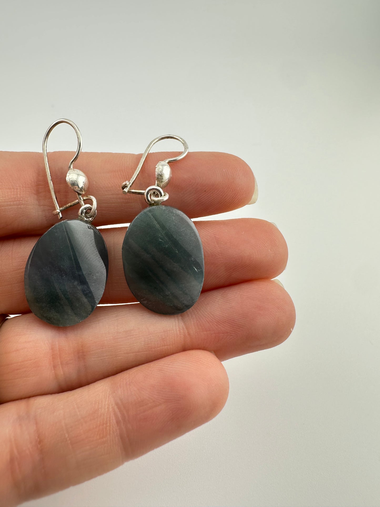 Blue mist oval jade earrings