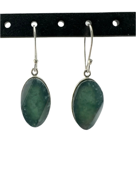 Jaguar green translucent Jade oval faceted earrings