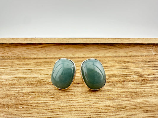 Grayed Jade oval silver stud earrings