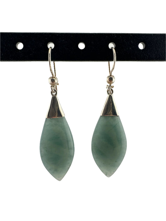 Translucent green Jade long tear earrings
