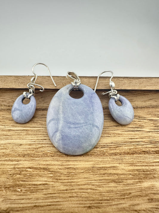 Lavender Jade earrings and pendant set