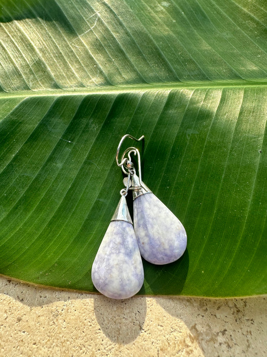 Lavender Jade tear earrings.