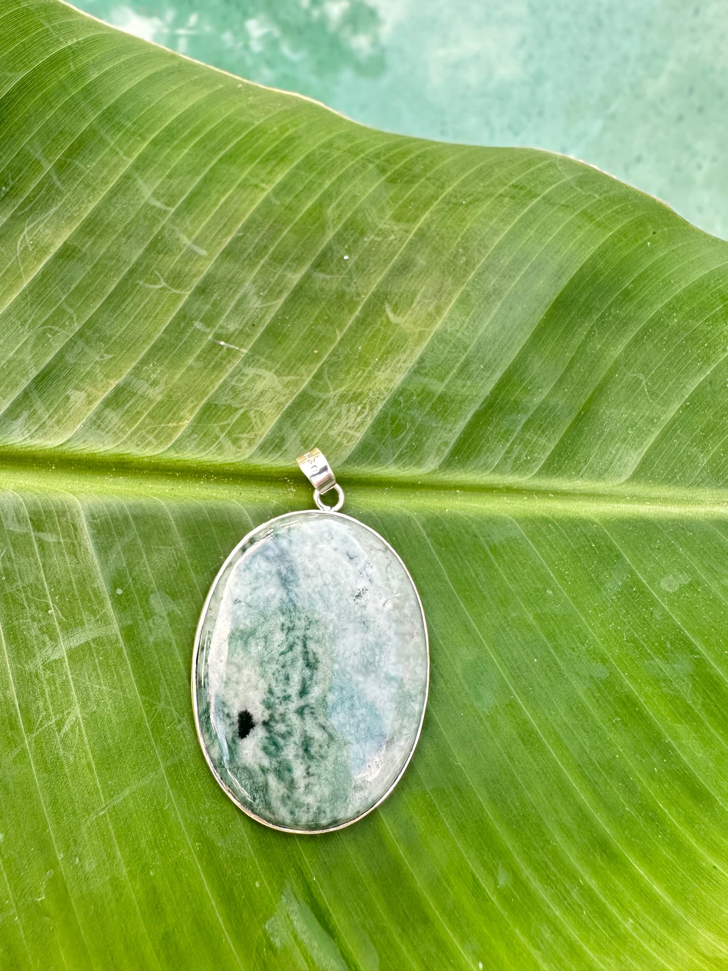 Spotted jaguar green Jade oval pendant