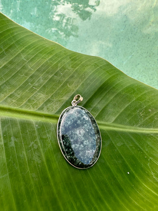 Spotted green jaguar Jade oval pendant