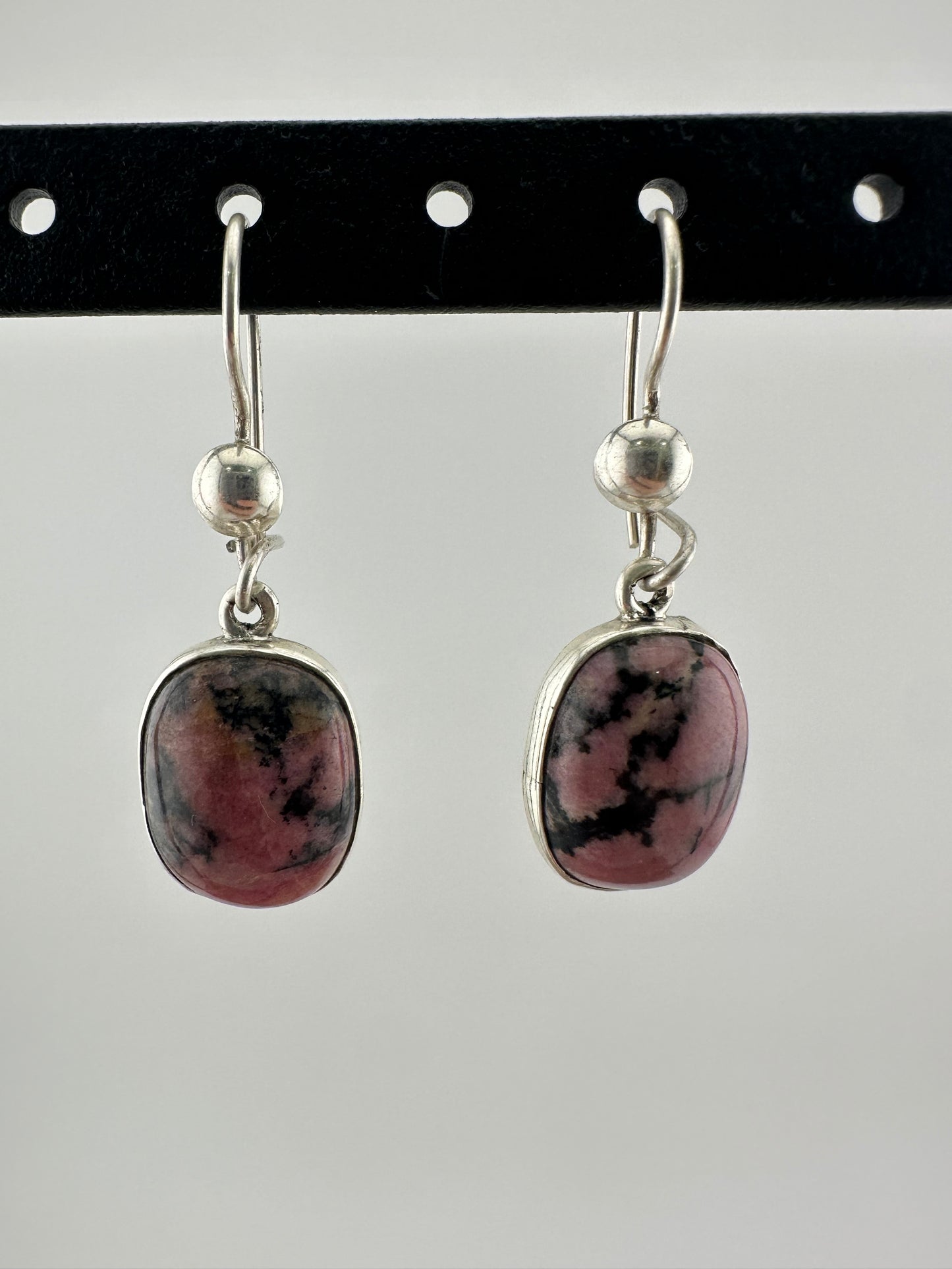 Pink panther Rhodonite oval square earrings
